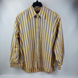 Jazzman Men XL Dress Shirt Long Sleeve Button Up Yellow Pink Blue Striped